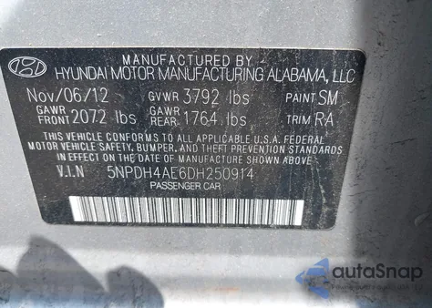 2013 Hyundai Elantra Gls из США, поврежденный, VIN 5NPDH4AE6DH250914